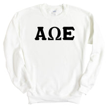 Load image into Gallery viewer, Alpha Omega Epsilon Basic Black Letters Crewneck Sweatshirt - Kite and Crest
