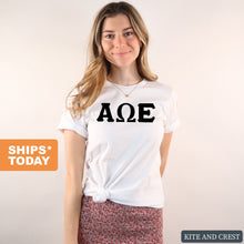 Load image into Gallery viewer, Alpha Omega Epsilon Basic Black Letters T-shirt - Kite and Crest
