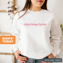 Load image into Gallery viewer, Alpha Omega Epsilon Basic Written Crewneck Sweatshirt - Kite and Crest
