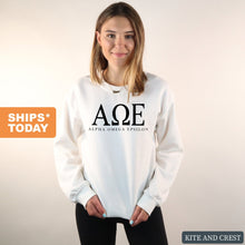 Load image into Gallery viewer, Alpha Omega Epsilon Block Letter Crewneck Sweatshirt - Kite and Crest
