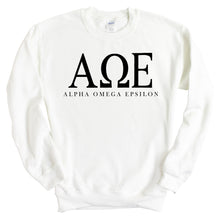 Load image into Gallery viewer, Alpha Omega Epsilon Block Letter Crewneck Sweatshirt - Kite and Crest
