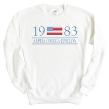 Load image into Gallery viewer, Alpha Omega Epsilon Flag and Year Crewneck Sweatshirt - Kite and Crest
