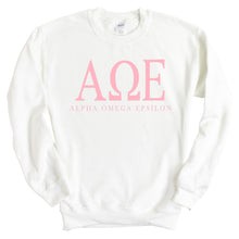 Load image into Gallery viewer, Alpha Omega Epsilon Pink Letter Crewneck Sweatshirt - Kite and Crest
