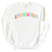 Load image into Gallery viewer, Alpha Omega Epsilon Rainbow Letter Crewneck Sweatshirt - Kite and Crest
