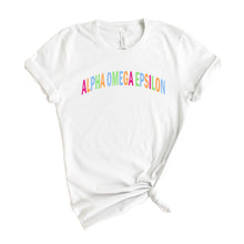Load image into Gallery viewer, Alpha Omega Epsilon Rainbow Letter T-shirt - Kite and Crest
