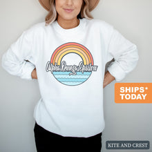 Load image into Gallery viewer, Alpha Omega Epsilon Wavy Rainbow Crewneck Sweatshirt - Kite and Crest
