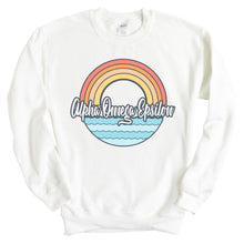 Load image into Gallery viewer, Alpha Omega Epsilon Wavy Rainbow Crewneck Sweatshirt - Kite and Crest
