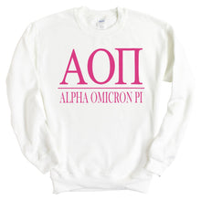 Load image into Gallery viewer, Alpha Omicron Pi Big Letters Sorority Crewneck Sweatshirt - Kite and Crest
