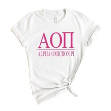 Load image into Gallery viewer, Alpha Omicron Pi Big Letters Sorority T-Shirt - Kite and Crest
