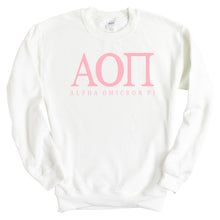 Load image into Gallery viewer, Alpha Omicron Pi Pink Letter Sorority Crewneck Sweatshirt - Kite and Crest
