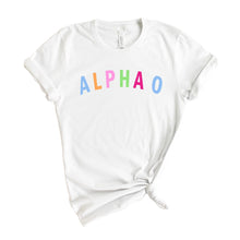 Load image into Gallery viewer, Alpha Omicron Pi Rainbow Letter Sorority T-Shirt - Kite and Crest
