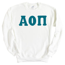 Load image into Gallery viewer, Alpha Omicron Pi Sweatshirt | AOPI Basic Large Letters Crewneck Sweatshirt | Alpha Omicron Pi Sorority Gift Idea - Kite and Crest
