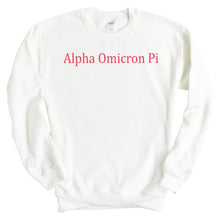 Load image into Gallery viewer, Alpha Omicron Pi Sweatshirt | AOPI Basic Written Crewneck Sweatshirt | Alpha Omicron Pi Sorority Gift Idea - Kite and Crest
