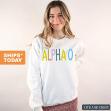 Load image into Gallery viewer, Alpha Omicron Pi Sweatshirt - AOPI Colorful Lined Crewneck Sweatshirt - Kite and Crest
