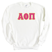 Load image into Gallery viewer, Alpha Omicron Pi Sweatshirt - AOPI Cute Letters Crewneck Sweatshirt - Kite and Crest
