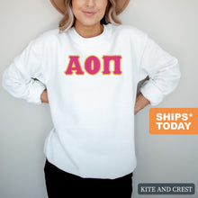 Load image into Gallery viewer, Alpha Omicron Pi Sweatshirt - AOPI Cute Letters Crewneck Sweatshirt - Kite and Crest
