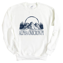 Load image into Gallery viewer, Alpha Omicron Pi Sweatshirt | AOPI Epic Mountains Crewneck Sweatshirt | Alpha Omicron Pi Sorority Gift Idea - Kite and Crest
