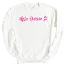 Load image into Gallery viewer, Alpha Omicron Pi Sweatshirt | AOPI Neon Pink Colored Crewneck Sweatshirt | Alpha Omicron Pi Sorority Gift Idea - Kite and Crest
