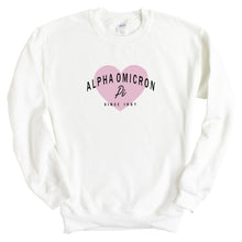 Load image into Gallery viewer, Alpha Omicron Pi Sweatshirt | AOPI Pink Heart Crewneck Sweatshirt | Alpha Omicron Pi Sorority Gift Idea - Kite and Crest
