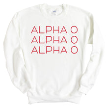 Load image into Gallery viewer, Alpha Omicron Pi Sweatshirt | AOPI Red and Stacked Crewneck Sweatshirt | Alpha Omicron Pi Sorority Gift Idea - Kite and Crest
