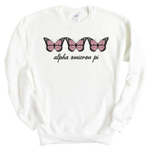 Load image into Gallery viewer, Alpha Omicron Pi Sweatshirt - AOPI Three Butterflies Crewneck Sweatshirt - Kite and Crest
