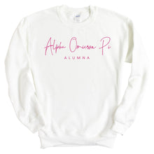Load image into Gallery viewer, Alpha Omicron Pi Sweatshirt | AOPI Vintage Alumna Crewneck Sweatshirt | Alpha Omicron Pi Sorority Gift Idea - Kite and Crest
