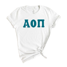 Load image into Gallery viewer, Alpha Omicron Pi T-Shirt | AOPI Basic Large Letters Shirt | Alpha Omicron Pi Sorority Gift Idea - Kite and Crest
