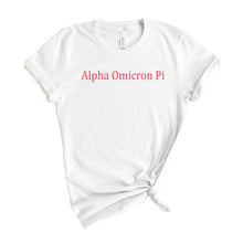 Load image into Gallery viewer, Alpha Omicron Pi T-Shirt | AOPI Basic Written Shirt | Alpha Omicron Pi Sorority Gift Idea - Kite and Crest
