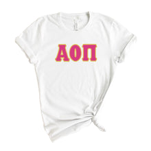 Load image into Gallery viewer, Alpha Omicron Pi T-shirt - AOPI Cute Letters Tee - Kite and Crest
