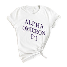 Load image into Gallery viewer, Alpha Omicron Pi T-Shirt | AOPI Large and Wavy Letters Shirt | Alpha Omicron Pi Sorority Gift Idea - Kite and Crest
