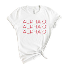 Load image into Gallery viewer, Alpha Omicron Pi T-Shirt | AOPI Red and Stacked Shirt | Alpha Omicron Pi Sorority Gift Idea - Kite and Crest
