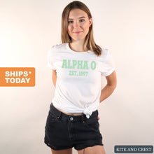 Load image into Gallery viewer, Alpha Omicron Pi T-shirt - AOPI Sporty Established Tee - Kite and Crest
