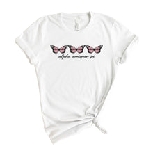 Load image into Gallery viewer, Alpha Omicron Pi T-shirt - AOPI Three Butterflies Tee - Kite and Crest
