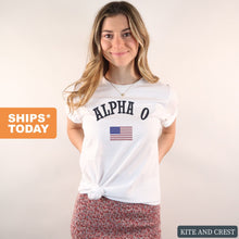 Load image into Gallery viewer, Alpha Omicron Pi T-shirt - AOPI USA Tee - Kite and Crest
