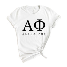 Load image into Gallery viewer, Alpha Phi Block Letter Sorority T-Shirt - Kite and Crest
