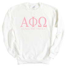 Load image into Gallery viewer, Alpha Phi Omega Classic Pink Letters Sweatshirt - Fraternity Crewneck Sweatshirt - Kite and Crest
