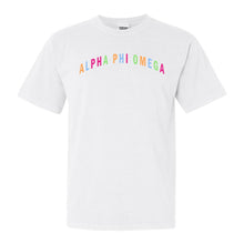 Load image into Gallery viewer, Alpha Phi Omega Greek Rainbow Comfort Colors T-Shirt - Kite and Crest
