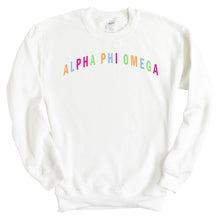 Load image into Gallery viewer, Alpha Phi Omega Greek Rainbow Sweatshirt - Fraternity Crewneck Sweatshirt - Kite and Crest
