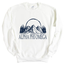 Load image into Gallery viewer, Alpha Phi Omega Weekend in the Mountains Sweatshirt - Fraternity Crewneck Sweatshirt - Kite and Crest
