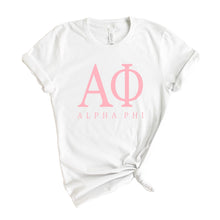 Load image into Gallery viewer, Alpha Phi Pink Letter Sorority T-Shirt - Kite and Crest
