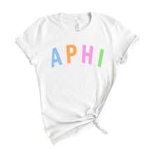 Load image into Gallery viewer, Alpha Phi Rainbow Letter Sorority T-Shirt - Kite and Crest
