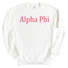 Load image into Gallery viewer, Alpha Phi Sweatshirt | Alpha Phi Basic Written Crewneck Sweatshirt | Alpha Phi Sorority Gift Idea - Kite and Crest
