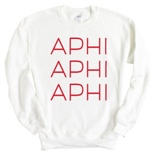 Load image into Gallery viewer, Alpha Phi Sweatshirt | Alpha Phi Red and Stacked Crewneck Sweatshirt | Alpha Phi Sorority Gift Idea - Kite and Crest
