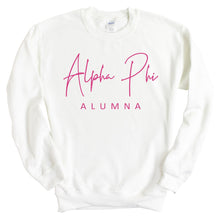 Load image into Gallery viewer, Alpha Phi Sweatshirt | Alpha Phi Vintage Alumna Crewneck Sweatshirt | Alpha Phi Sorority Gift Idea - Kite and Crest
