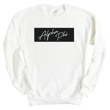 Load image into Gallery viewer, Alpha Phi Sweatshirt - APHI Black Box Crewneck Sweatshirt - Kite and Crest
