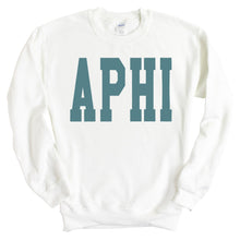 Load image into Gallery viewer, Alpha Phi Sweatshirt - APHI Blue Retro Crewneck Sweatshirt - Kite and Crest
