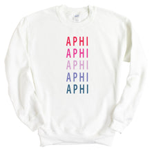 Load image into Gallery viewer, Alpha Phi Sweatshirt - APHI Bright and Stacked Crewneck Sweatshirt - Kite and Crest
