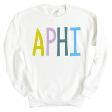 Load image into Gallery viewer, Alpha Phi Sweatshirt - APHI Colorful Lined Crewneck Sweatshirt - Kite and Crest

