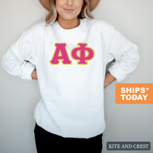 Load image into Gallery viewer, Alpha Phi Sweatshirt - APHI Cute Letters Crewneck Sweatshirt - Kite and Crest
