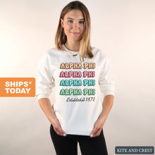 Load image into Gallery viewer, Alpha Phi Sweatshirt - APHI Stencil Crewneck Sweatshirt - Kite and Crest
